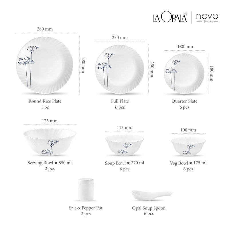 La Opala La Opala, Novo Collection, Opal Glass Dinner Set 35 pcs, Aqua Spray, White  - Image 3