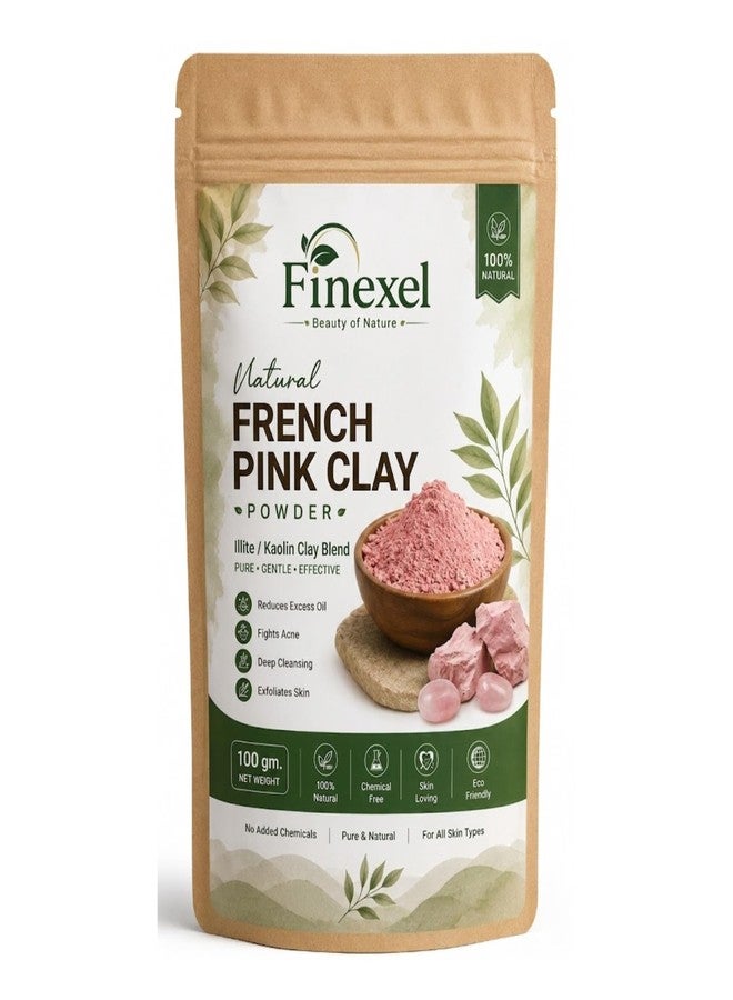 FINEXEL French Pink Clay Powder for Face & Body - Natural Illite & Kaolin Clay Blend for Deep Cleansing, Oil Control, Gentle Exfoliation & Pore Care - DIY Face Mask for All Skin Types - 100g - Image 1