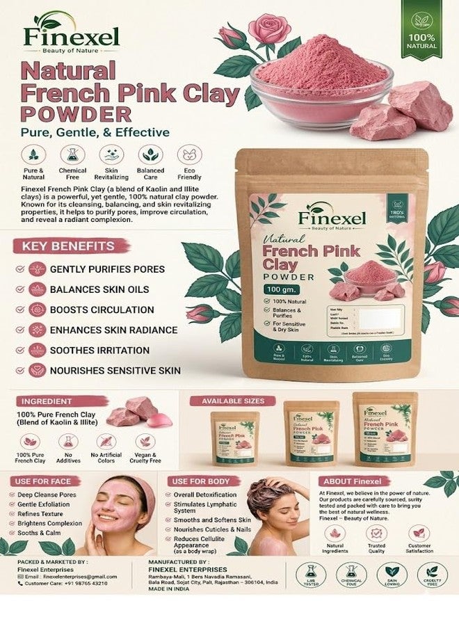 FINEXEL French Pink Clay Powder for Face & Body - Natural Illite & Kaolin Clay Blend for Deep Cleansing, Oil Control, Gentle Exfoliation & Pore Care - DIY Face Mask for All Skin Types - 100g - Image 4