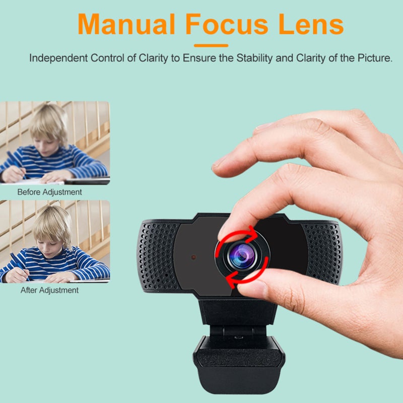 1080P Webcam: USB 2.0 Auto Recognition Built-in Noise Reduction Mini Camera - Adjustable Angle Focus Lens USB Camera for Online Learning Video Meetings - Image 5