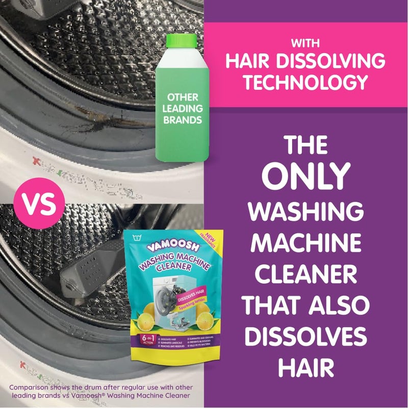 Vamoosh 6-in-1 Washing Machine Cleaner | Patented Pet Hair Dissolving Technology | Made in the UK | No Harmful Chemicals | Removes Limescale | Descales | Lemon Fresh Scent | 150g (Pack of 2) - Image 5