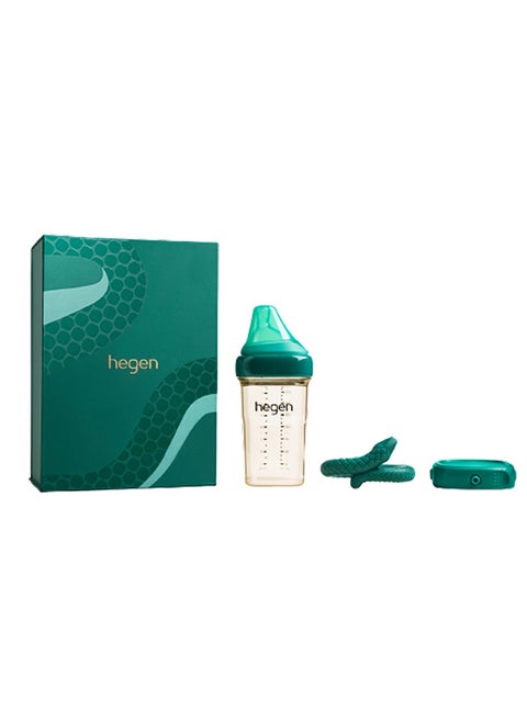 Serpentine Treasures Set, Press-To-Close, Twist-To-Open - Emerald Green - Includes 240ml PPSU Feeding Bottle, Serpentine Teether, Breast Milk Storage Lid