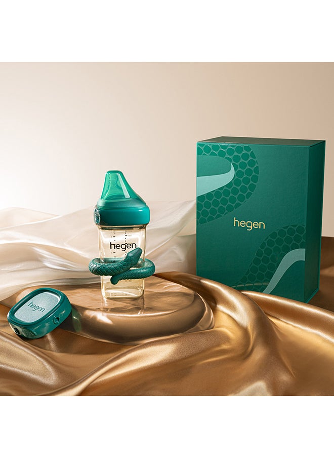 hegen Serpentine Treasures Set, Press-To-Close, Twist-To-Open - Emerald Green - Includes 240ml PPSU Feeding Bottle, Serpentine Teether, Breast Milk Storage Lid  - Image 3