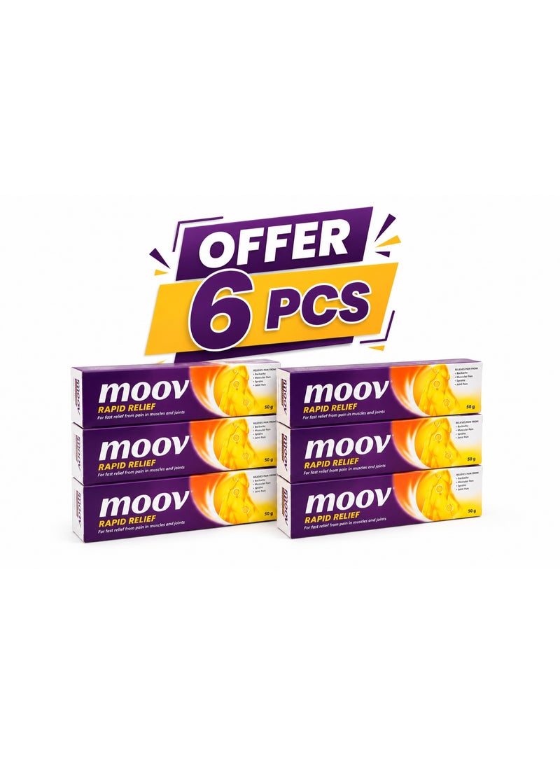 Moov Rapid Relief Pain Cream, 50g, Pack of 6 - Fast Acting for Muscle, Back, Joint Pain & Sprains - Image 1