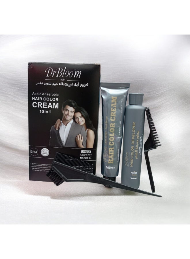 دكتور يلوم  كريم صبغة الشعر دكتور بلوم بنكهة التفاح اللاهوائية 10 في 1 أسود طبيعي - Image 2