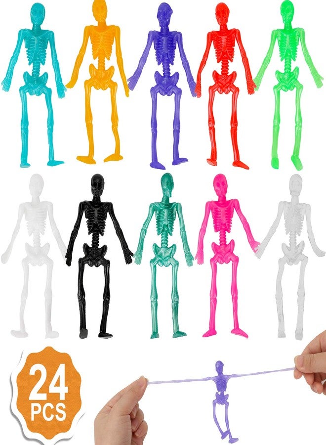 Konsait 24 Pack Stretchy Skeletons Stretchy Toys Bulk Set, Random 10 Glitter Color Sensory Bendable Toys, Party Favors for Kids Halloween Birthday Gift, Goodie Bags, Pinata Filler, Classroom Prizes - Image 1