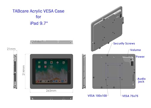 TABcare Anti-Theft Acrylic VESA Enclosure for Apple iPad 5/6 9.7" with Free Wall Mount Kit & 90-Degree Angle Charge Cable (iPad 5/6 9.7", Black) - Image 3
