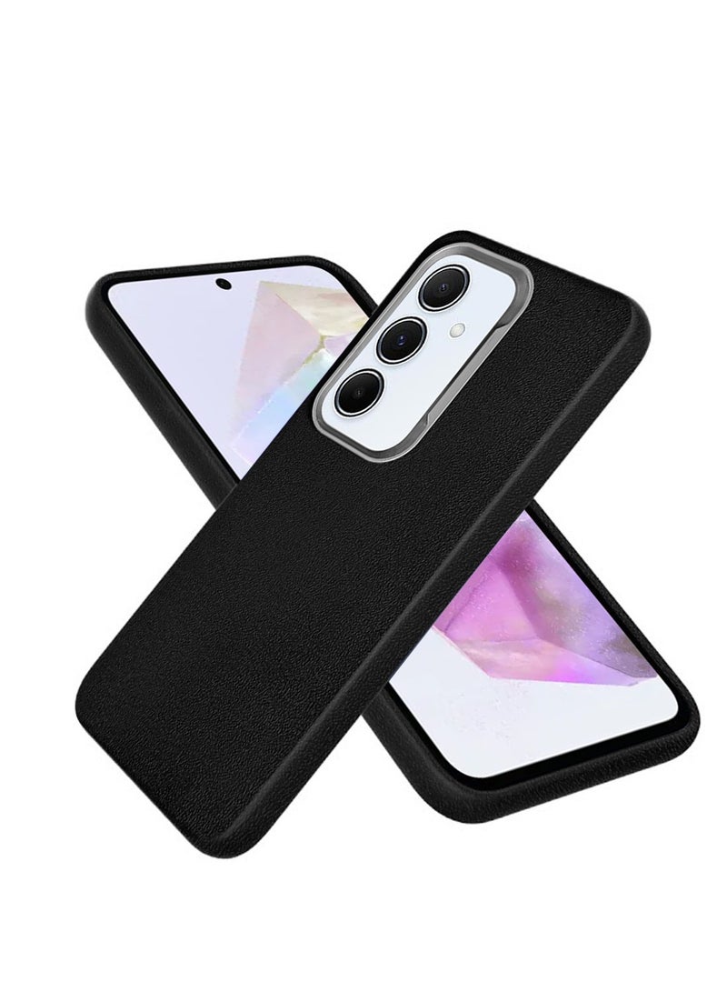 Techie غطاء خلفي TPU ناعم غير قابل للانزلاق بتصميم جلد PU أنيق لهاتف سامسونج جالاكسي A35 5G - أسود - Image 1