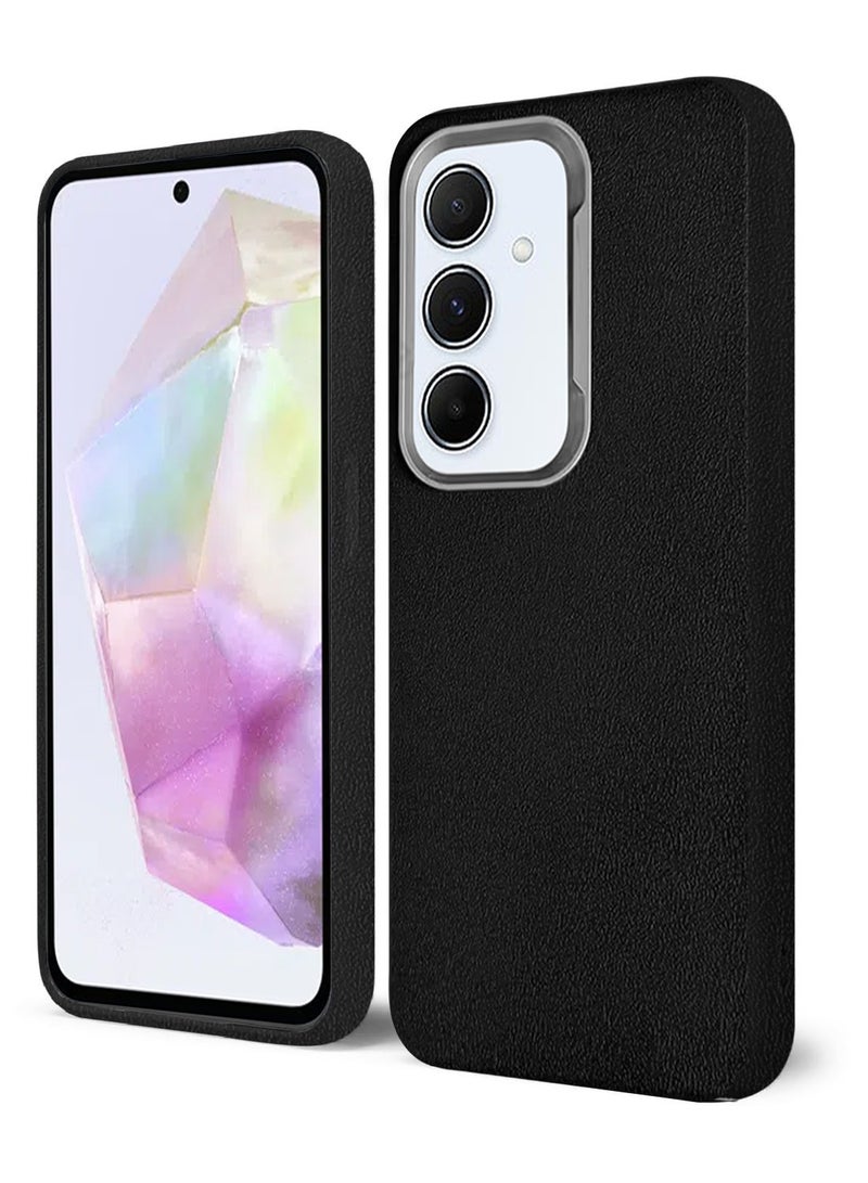 Techie غطاء خلفي TPU ناعم غير قابل للانزلاق بتصميم جلد PU أنيق لهاتف سامسونج جالاكسي A35 5G - أسود - Image 3