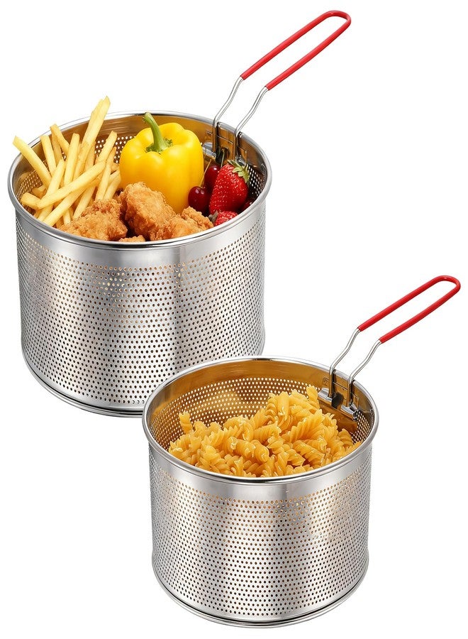 TOPZEA Set of 2 Pasta Strainers, Stainless Steel Spaghetti Noodle Strainer Basket Deep Fry Basket with Removable Handle Kitchen Food Colander for Boiling, Frying, Blanching, Draining, Steaming - Image 1