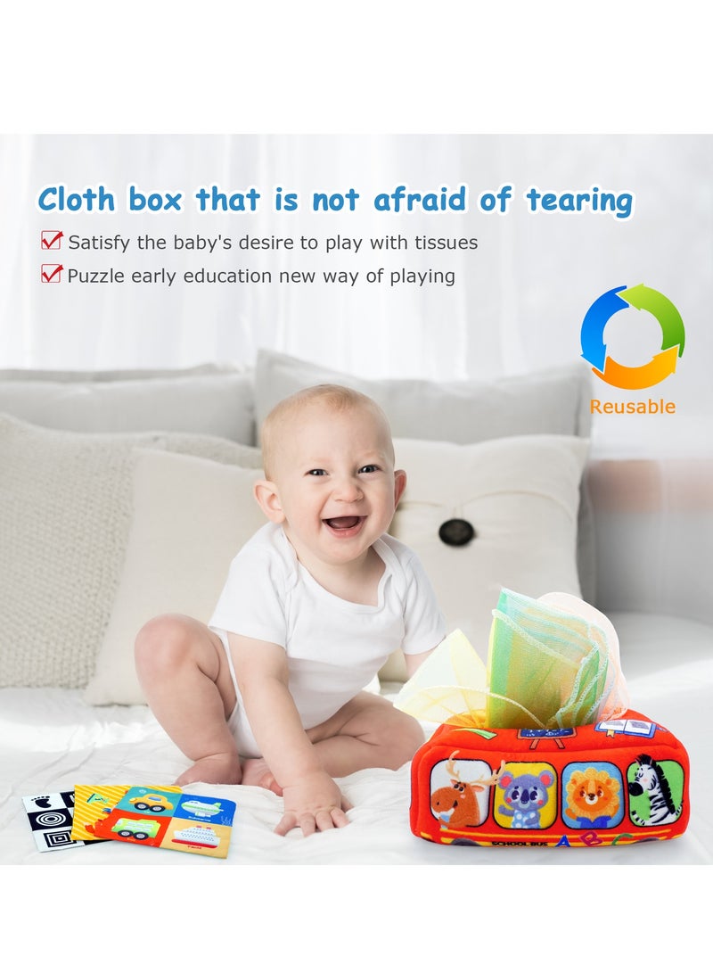 ألعاب أطفال ليناموس من عمر 0 ​​إلى 24 شهرًا، لعبة علبة مناديل مونتيسوري للأطفال من عمر سنة إلى سنتين، محشوة ناعمة، ألعاب حسية مجعدة عالية التباين، هدايا تعليمية مبكرة للأولاد والبنات وحديثي الولادة - Image 2