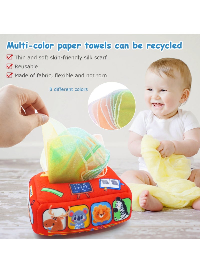 ألعاب أطفال ليناموس من عمر 0 ​​إلى 24 شهرًا، لعبة علبة مناديل مونتيسوري للأطفال من عمر سنة إلى سنتين، محشوة ناعمة، ألعاب حسية مجعدة عالية التباين، هدايا تعليمية مبكرة للأولاد والبنات وحديثي الولادة - Image 5