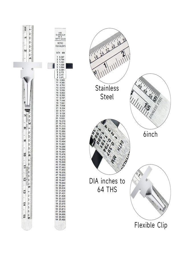 KEARING 6 Inch 15 cm Pocket Ruler Stainless Steel with Detachable Clips – Imperial & Metric Graduations, 2 Pieces, Perfect for Woodworking, Design, Engineering, and Office Supplies - Image 2