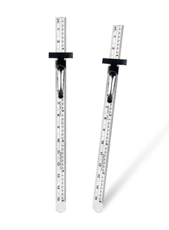 KEARING 6 Inch 15 cm Pocket Ruler Stainless Steel with Detachable Clips – Imperial & Metric Graduations, 2 Pieces, Perfect for Woodworking, Design, Engineering, and Office Supplies - Image 1