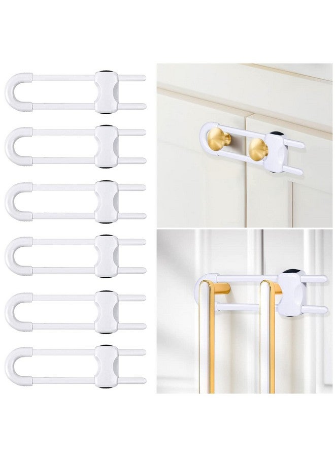 Modacraft 6 Packs Sliding Cabinet Locks, Modacraft Baby Proofing U-Shaped Child Safety Latches Adjustable White Locks for Handles Knobs Drawers Closet Cupboard - Image 1