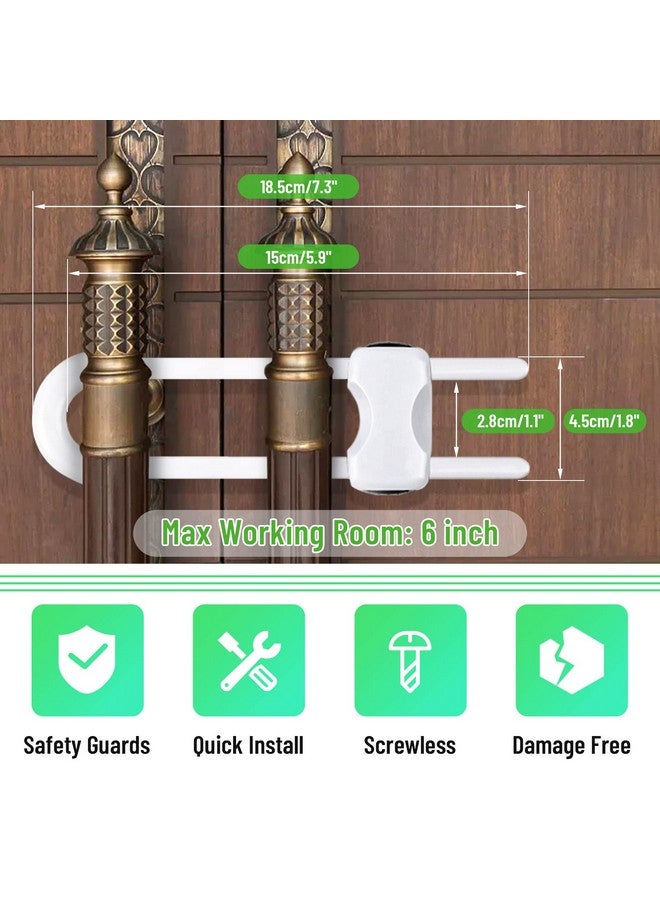 Modacraft 6 Packs Sliding Cabinet Locks, Modacraft Baby Proofing U-Shaped Child Safety Latches Adjustable White Locks for Handles Knobs Drawers Closet Cupboard - Image 2