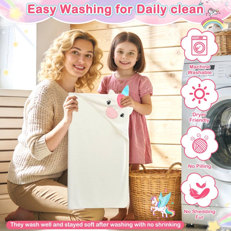 Flasoo 4 PCS Baby Towels Set, Soft Absorbent Baby Hooded Bath Towel, 1 Baby Towel and 3 Baby Washcloths for Newborns, Toddlers, and Kids, 32x32 inch Baby Towel for Boy and Girl (White Unicorn) - Image 5
