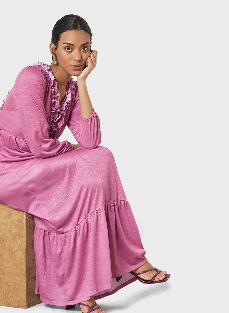 SIVVI for HANIYA Ruffled Pink Maxi Dress