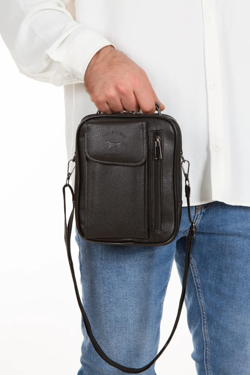 Newish Polo Adelina Men's Black Leather Steel Case Hand and Shoulder Bag with Phone Compartment