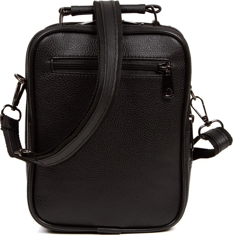 Newish Polo Adelina Men's Black Leather Steel Case Hand and Shoulder Bag with Phone Compartment