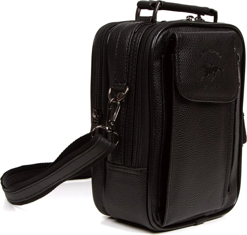 Newish Polo Adelina Men's Black Leather Steel Case Hand and Shoulder Bag with Phone Compartment