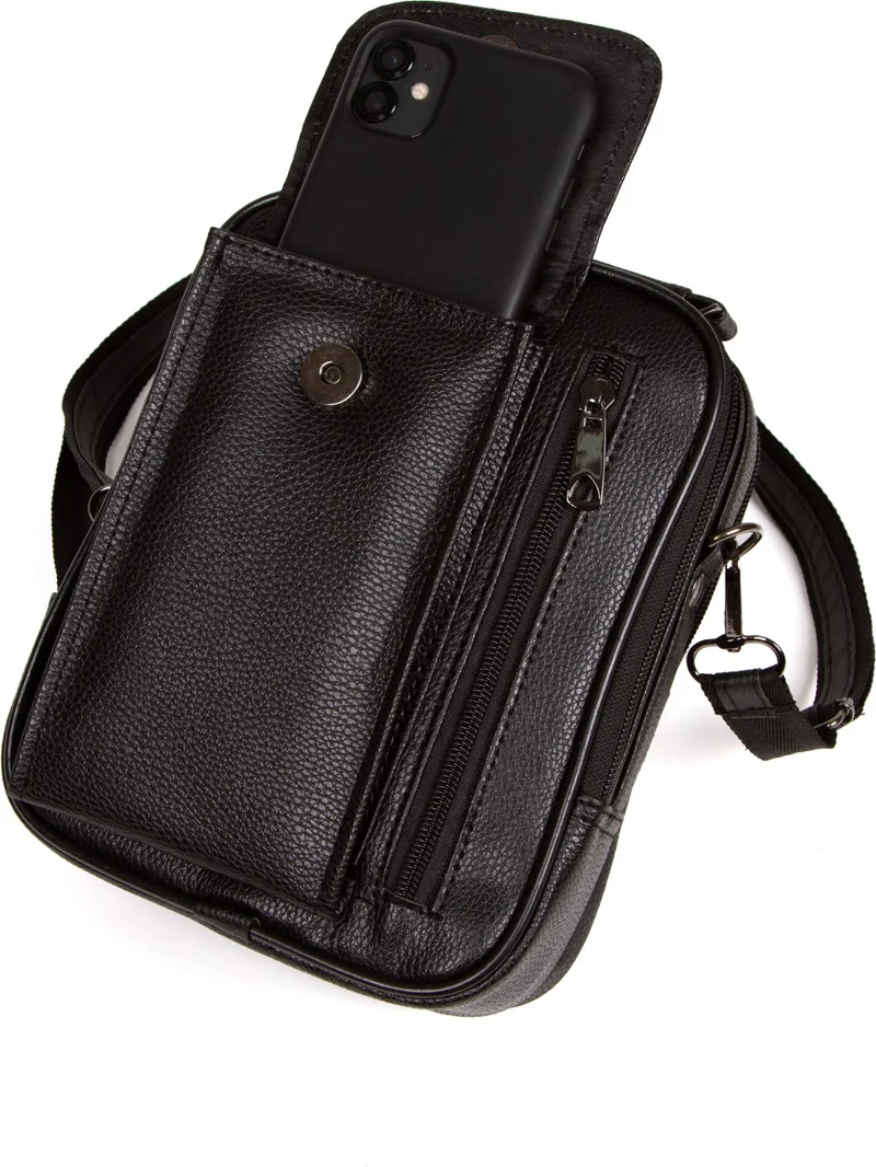 Newish Polo Adelina Men's Black Leather Steel Case Hand and Shoulder Bag with Phone Compartment