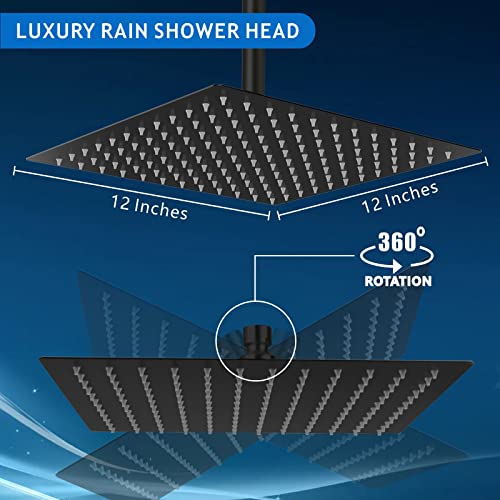 Voolan Rain Shower Head - High Flow Large Rainfall Shower Heads Made of Stainless Steel - Waterfall Bathroom Square Showerhead - Ceiling or Wall Mount (12" Black) - Image 5