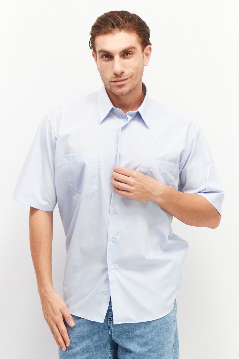 Forsyth Men Regular Fit Short Sleeve Plain Casual Shirt, Blue - Image 1