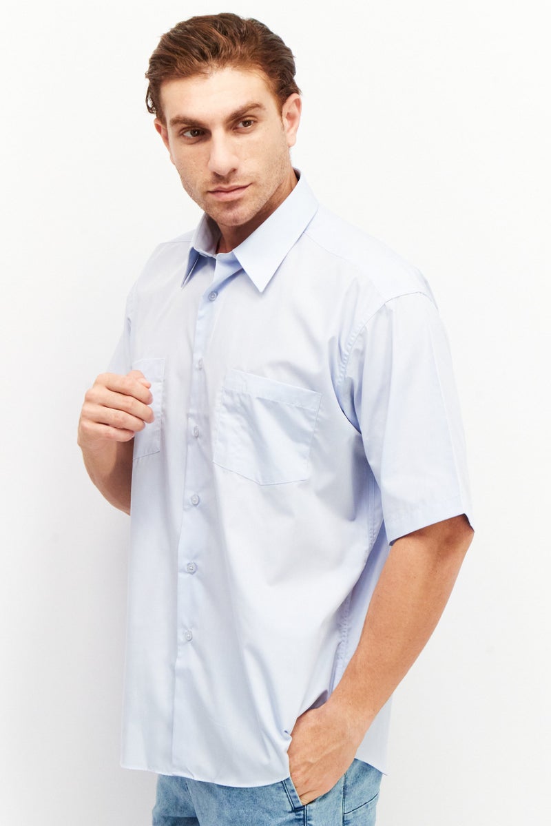 Forsyth Men Regular Fit Short Sleeve Plain Casual Shirt, Blue - Image 4