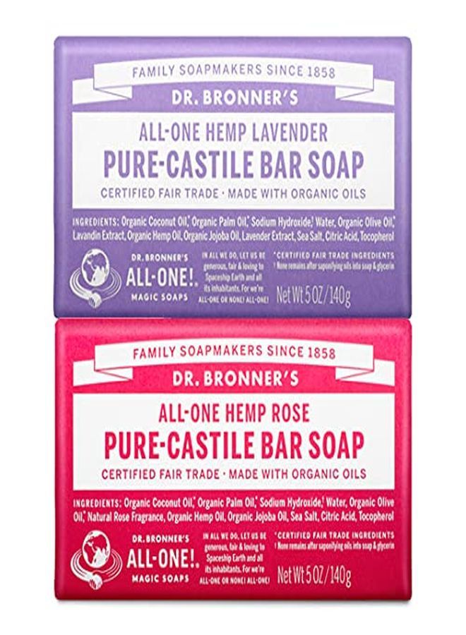 Dr. Bronner'S  Purecastile Bar Soap (2Pack Bundle Rose & Lavender)  Made With Organic Oils For Face Body And Hair Gentle And Moisturizing Biodegradable Vegan Crueltyfree Nongmo - Image 1