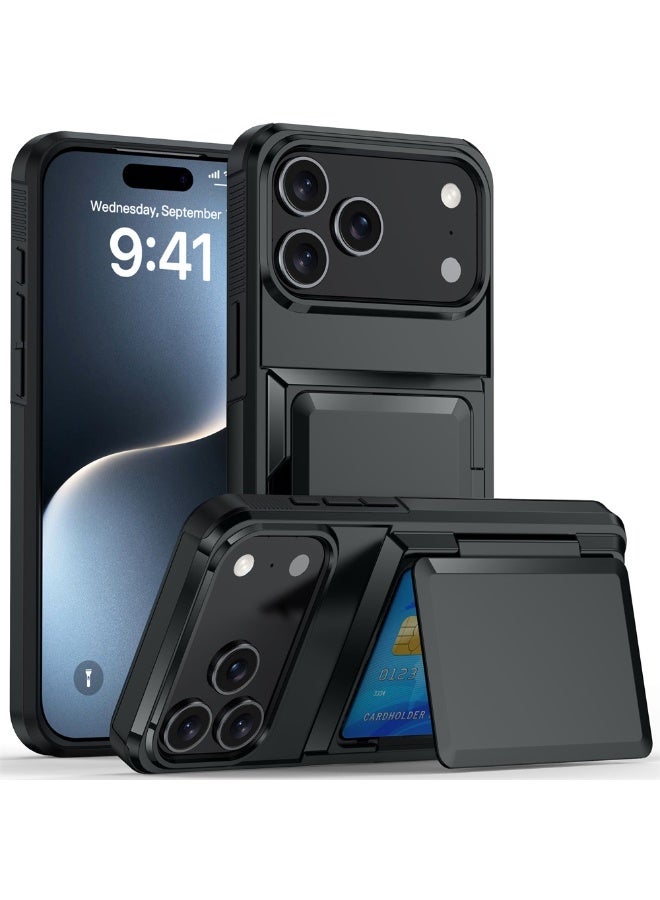 general for iPhone 17 Pro Max Case with Card Holder 【Max 4 Cards】 Heavy Duty Protective Shockproof Cases Dual Layer Hard PC Soft TPU Bumper Hidden Card Slot Wallet Case Cover for Phone Case iPhone 17 Pro Max