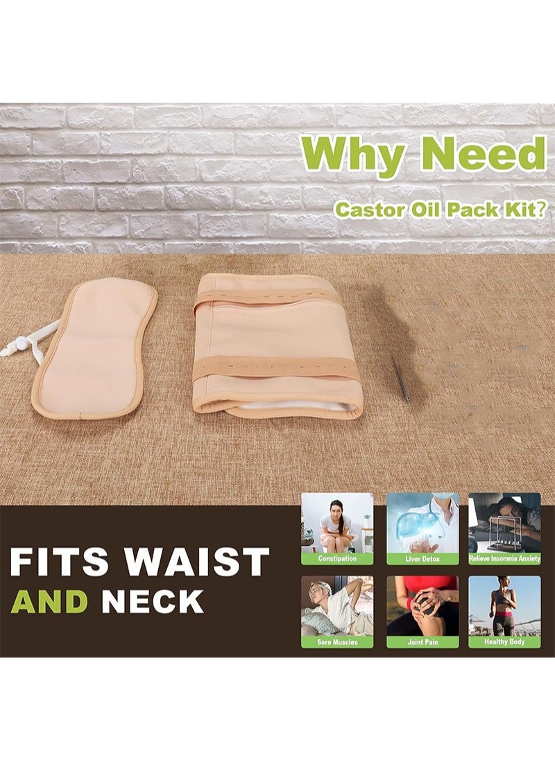 HaLunhi 2 Castor Oil Wraps, Reusable Organic Castor Oil Wrap Set for Liver Detox, Insomnia, Constipation and Inflammation, Adjustable Elastic Band Bamboo Cotton Machine Washable Spill Resistant (Khaki)  - Image 5