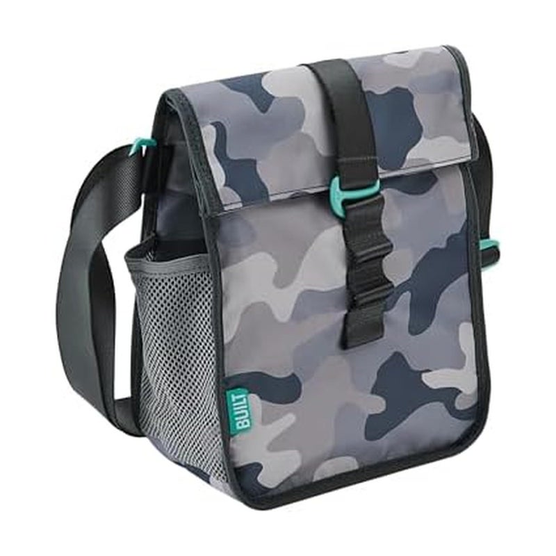 BUILT Crosstown Waterresistant Polyester Lunch Bag Lightweight Insulated and Reusable with Adjustable Strap Concrete Gray Camo