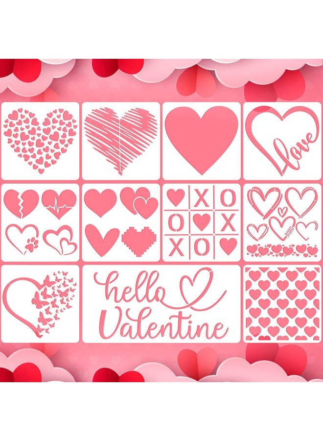 Outus 11 Pieces Valentines Painting Stencils Heart Stencil Love Butterfly Reusable Stencils Plastic Valentines Templates for Painting on Wood Home Crafts Decor (heart, 6 x 6 Inch, 6 x 12 Inch) - Image 1