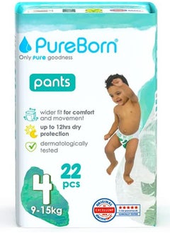 PureBorn Baby Dry Pull Up Diapers/Nappy Pants Suitable for Babies |Size -4 |Single Pack|22 Pieces|Superior Upto 12 Hours Day & Night Protection|Dermatologically tested|Super Soft|Skin Friendly