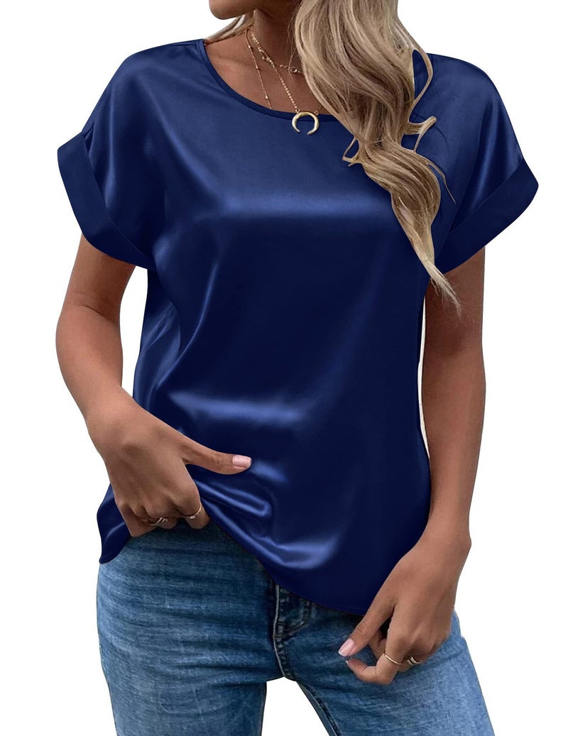 Fashion 2025 Summer Source Ol Temperament Sade Pullover Round Neck Straight Tube Women'S T-Shirt Primary Source - Image 1