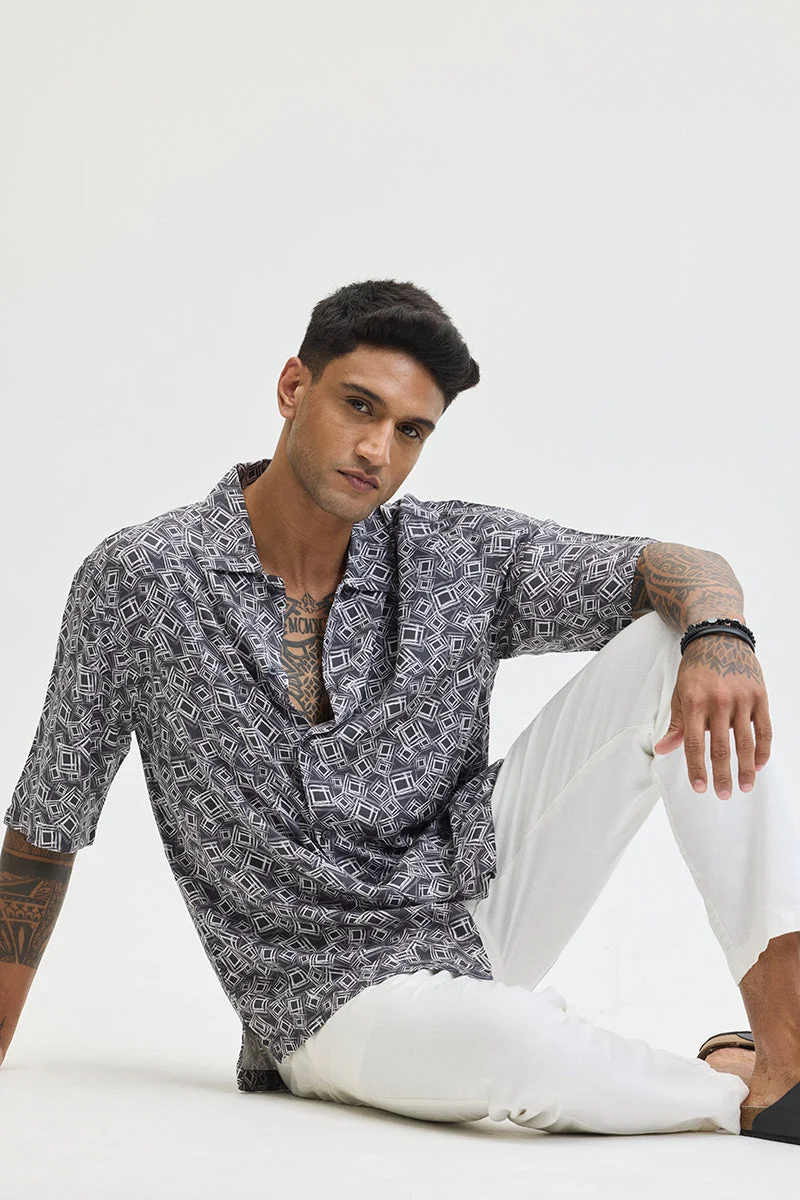SNITCH Grey Grey Geometric Half Sleeve Relaxed Shirt for Men | Best Price UAE