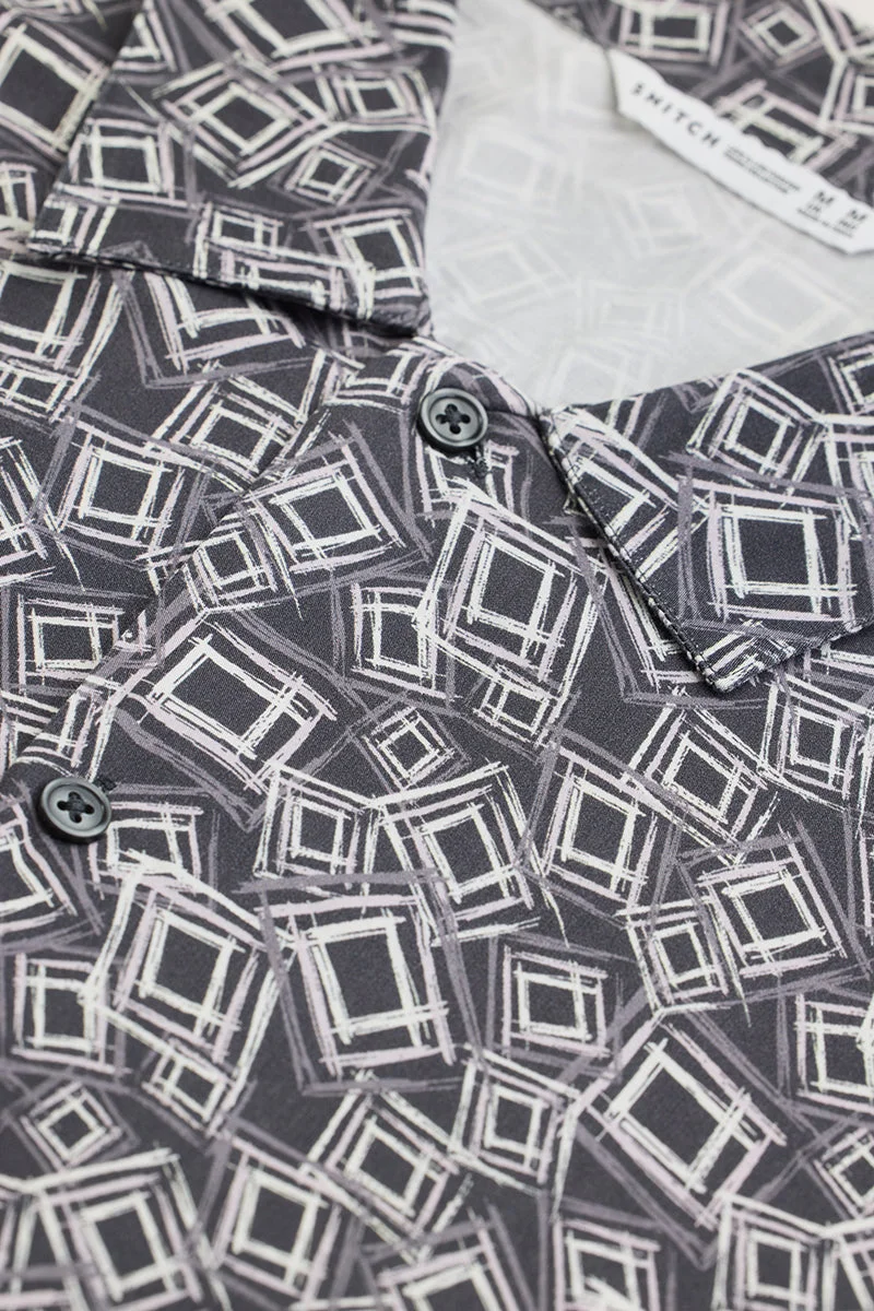 سنيتش Grey Geometric Half Sleeve Relaxed Shirt