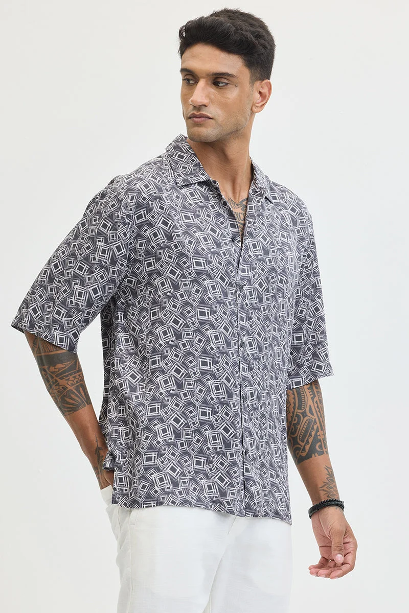 SNITCH Grey Grey Geometric Half Sleeve Relaxed Shirt for Men | Best Price UAE