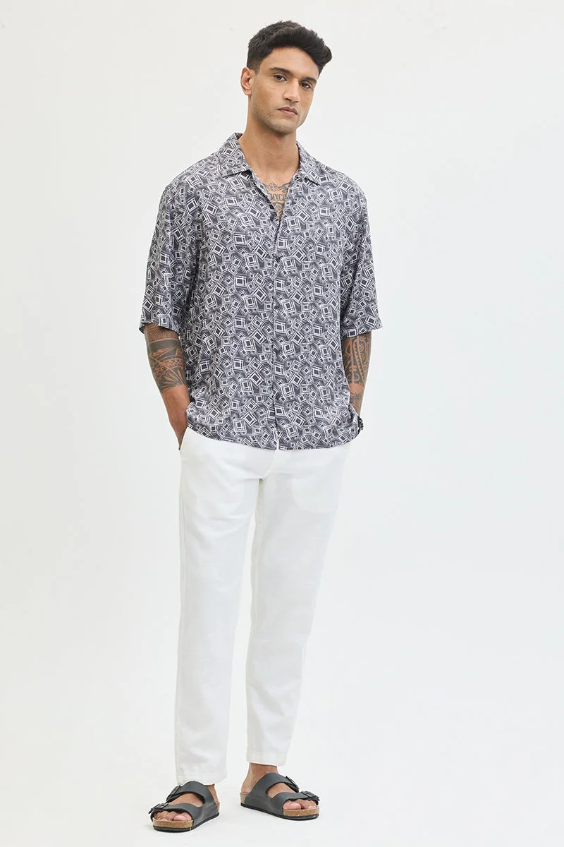 SNITCH Grey Grey Geometric Half Sleeve Relaxed Shirt for Men | Best Price UAE