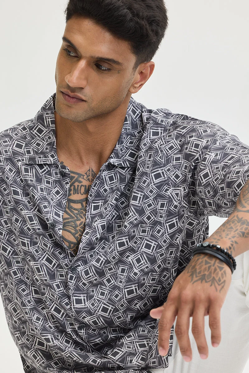 SNITCH Grey Grey Geometric Half Sleeve Relaxed Shirt for Men | Best Price UAE