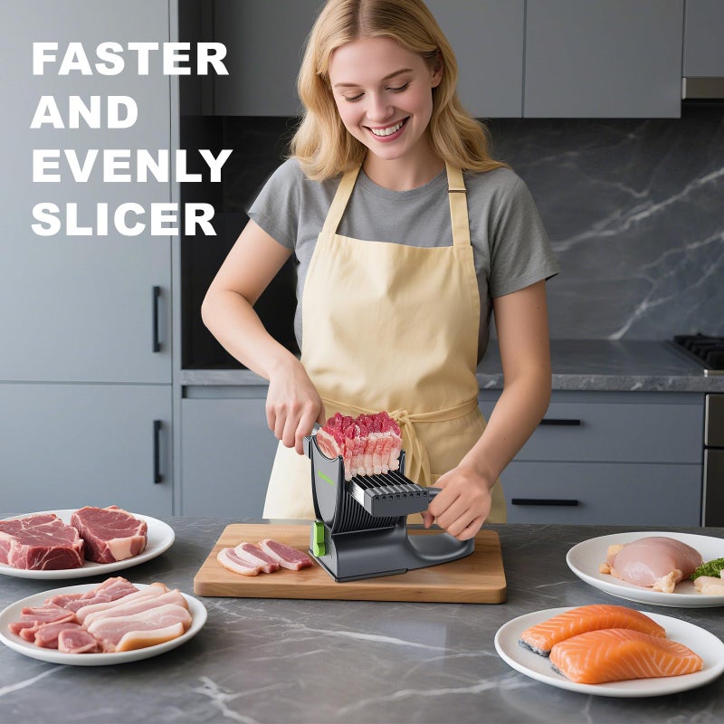 SupMaKin Fresh Meat Slicer, Thickness Adjustable 2 or 4 mm, 17 IN 1 Stainless Steel Manual Meat Cutter, Cleaver Kitchen Knife, Jerky Slicer Suit for Chicken Breast Beef Pork (With SteadyGrip) - Image 3
