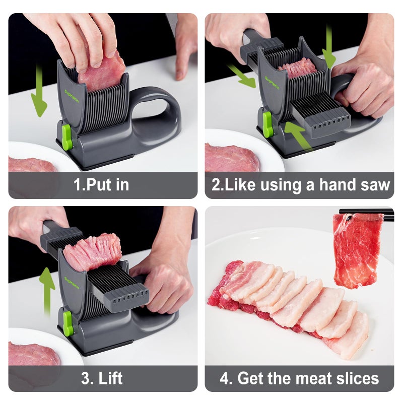 SupMaKin Fresh Meat Slicer, Thickness Adjustable 2 or 4 mm, 17 IN 1 Stainless Steel Manual Meat Cutter, Cleaver Kitchen Knife, Jerky Slicer Suit for Chicken Breast Beef Pork (With SteadyGrip) - Image 2
