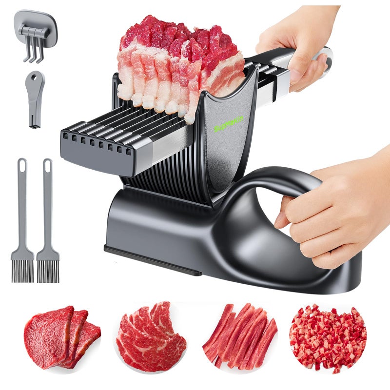 SupMaKin Fresh Meat Slicer, Thickness Adjustable 2 or 4 mm, 17 IN 1 Stainless Steel Manual Meat Cutter, Cleaver Kitchen Knife, Jerky Slicer Suit for Chicken Breast Beef Pork (With SteadyGrip) - Image 1