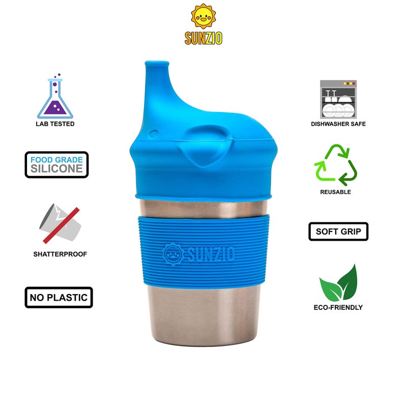 SUNZIO Sippy Cups for Toddlers and Kids, Stainless Steel Sippy Cup with Straw with Silicone Lids, BPA Free, Plastic Free, Break Proof Easy To Grip Soft Spout Cup for Babies, 10 oz, 4 Pack - Image 5