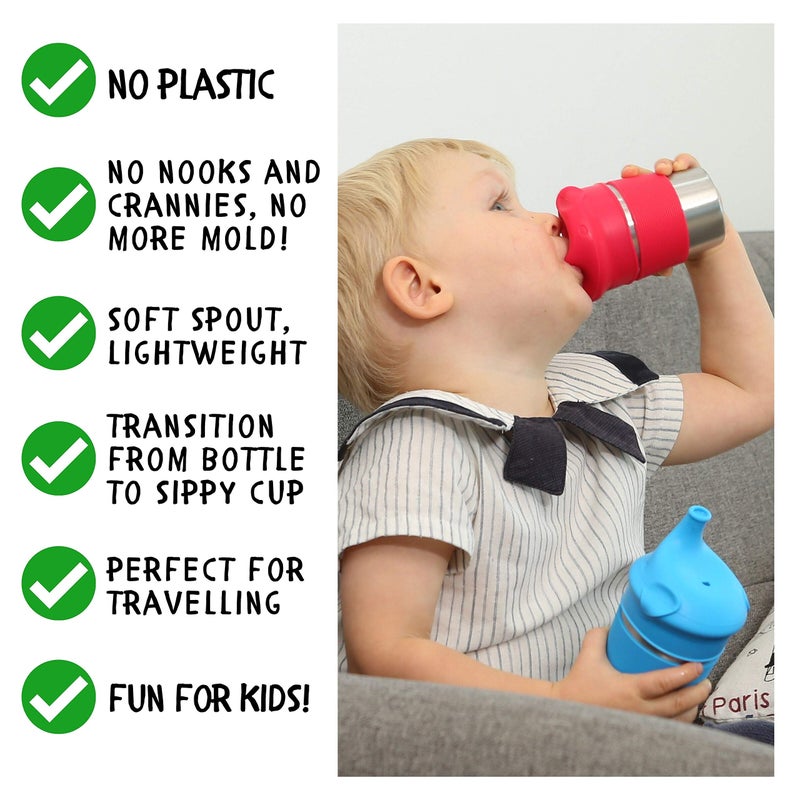 SUNZIO Sippy Cups for Toddlers and Kids, Stainless Steel Sippy Cup with Straw with Silicone Lids, BPA Free, Plastic Free, Break Proof Easy To Grip Soft Spout Cup for Babies, 10 oz, 4 Pack - Image 3