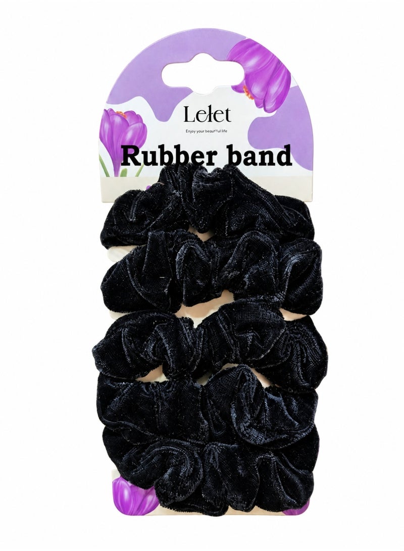 Lelet Elastic Hair Bands for Girls & Women 5Pcs Soft Elastic Hair Scrunchies – Stretchable Ponytail Holders – Soft Velvet Elastic Hair Ties – 4 Inch Size – Ideal for Teens & Ladies – Black - Image 1
