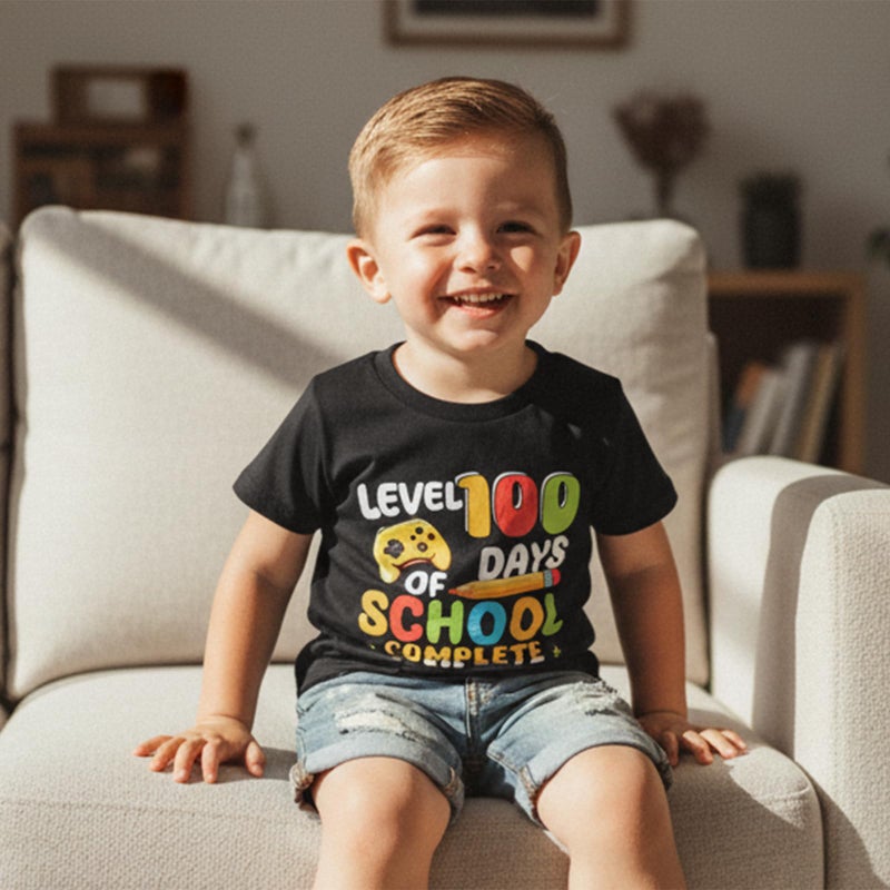 Douhoow Boys 100 Days of School Shirt Letter Print Short Sleeve Toddler Boy Tshirts 100th Day of School Shirt for Kids (Black B, 5-6 Years) - Image 2