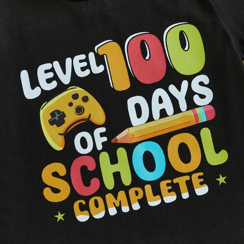 Douhoow Boys 100 Days of School Shirt Letter Print Short Sleeve Toddler Boy Tshirts 100th Day of School Shirt for Kids (Black B, 5-6 Years) - Image 4