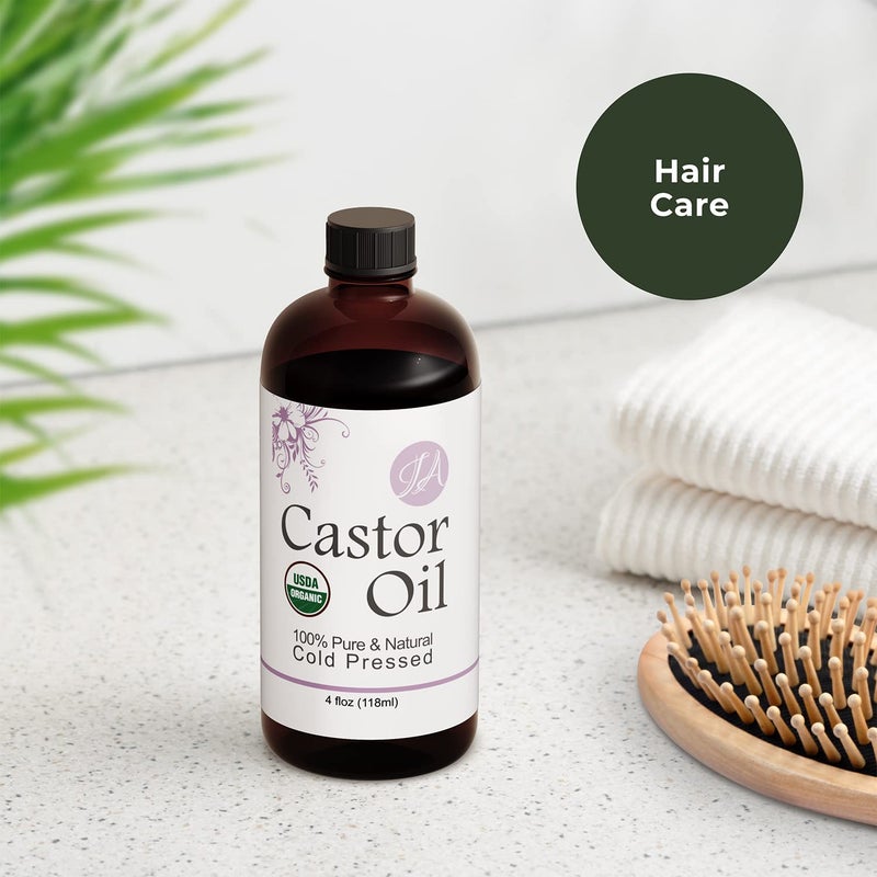 Healing Solutions زيوت حلول الشفاء - 4 أونصة زيت الخروع العضوي النقي الطبيعي، مضغوط على البارد، خالي من الهكسان والمواد الكيميائية، حل طبيعي، سيروم للرموش، يحفز النمو للشعر، الرموش، الحواجب، فروة الرأس واللحية - 118 مل - Image 3